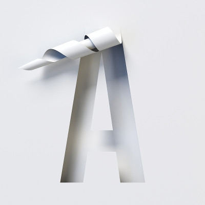 剪出卷曲纸字体3d渲染字母A