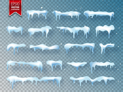 真实的3d雪，冰帽与阴影。降雪和雪花。冬天的季节。圣诞和新年来临