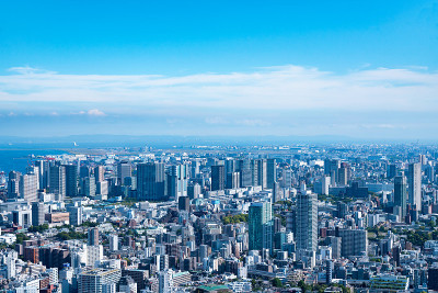 东京城市景观全景城市景观晴朗的蓝天