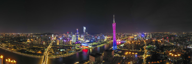 中国广州中轴线上CBD建筑的航拍照片