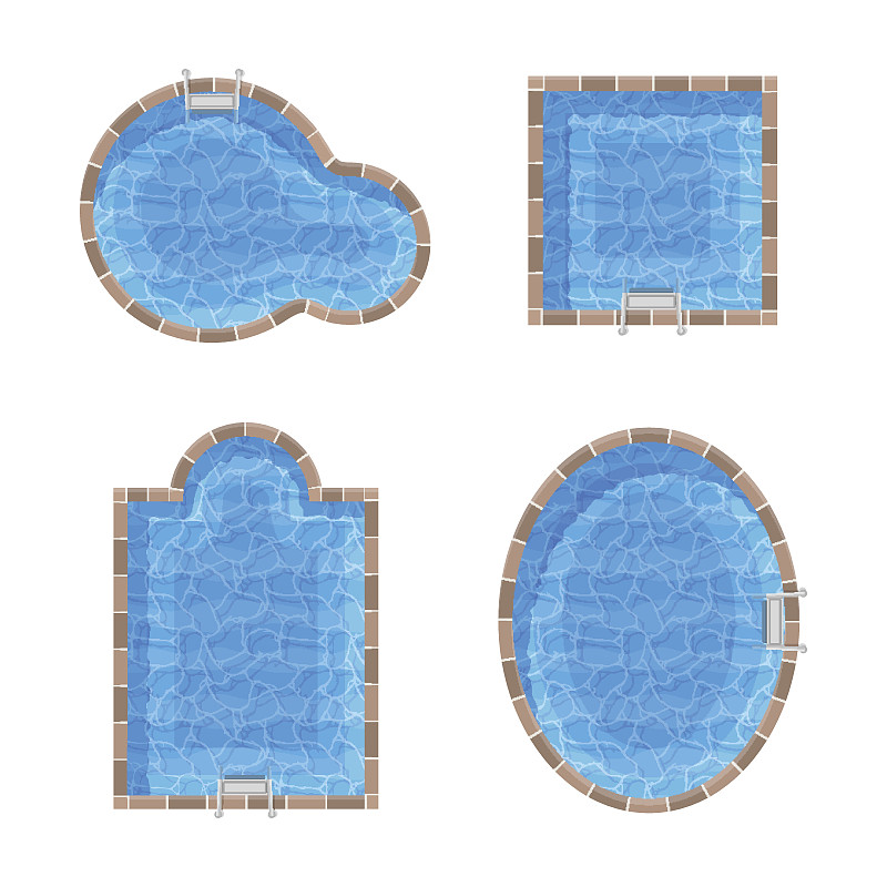 不同形式的游泳池设置。俯视图