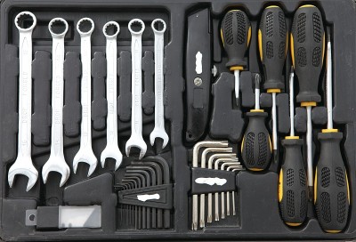 内部视图的黑色和黄色工具箱