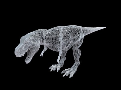 一个白色有线恐龙的3d渲染孤立在黑色上