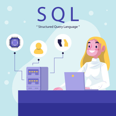 手绘平面设计sql插图矢量插图