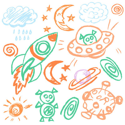 用蜡笔画的幼稚可爱的图画