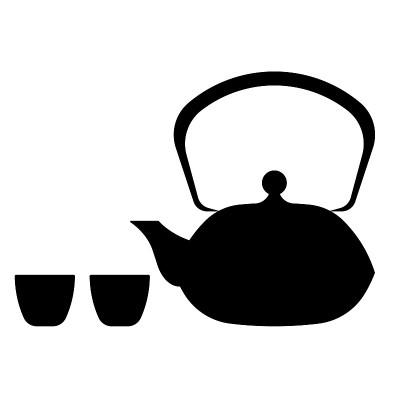 中国瓷器。东方茶壶和两个茶杯。黑色的轮廓。设计元素。