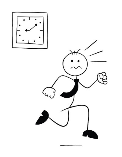 Stickman商人角色跑晚和跑，矢量卡通插图