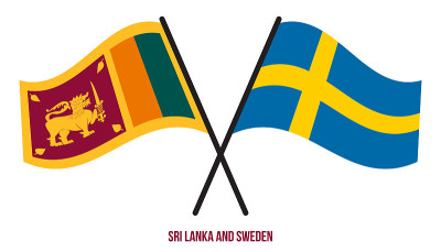 Sri Lanka and Sweden Flags Crossed And Waving Flat