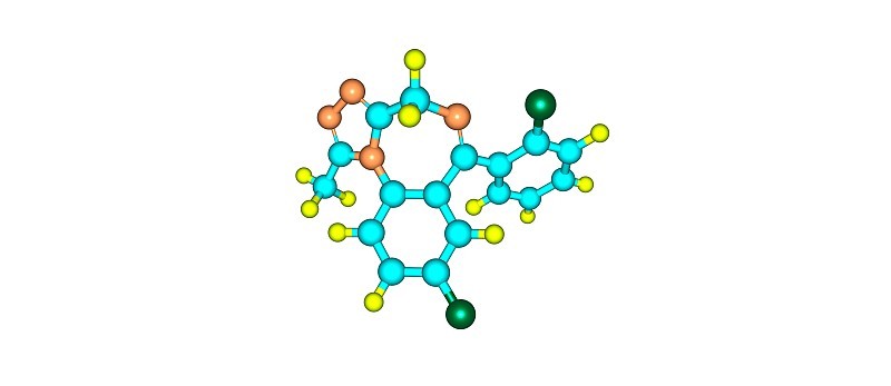 三唑仑分子结构孤立于白色