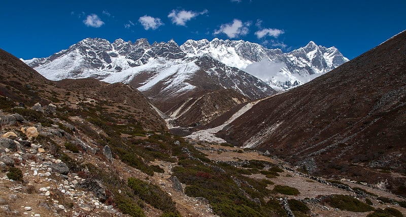 从索马雷眺望喜马拉雅山(右边是洛子山)