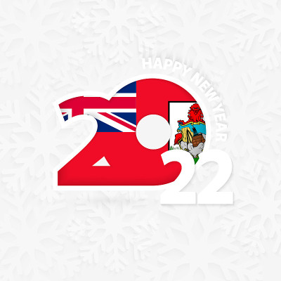 雪花背景下的百慕大2022年新年快乐。