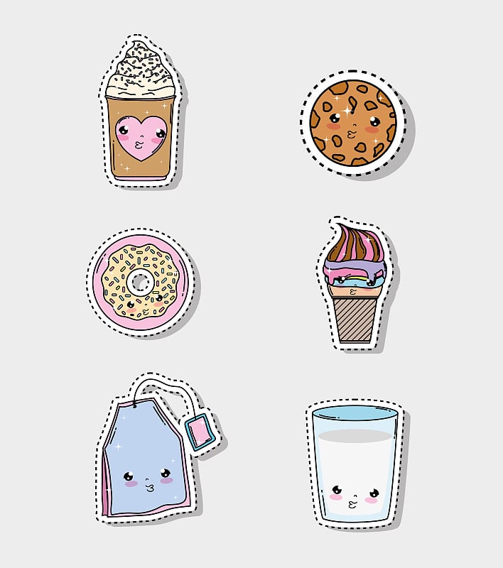 set kawaii ice cream with cookie and tag sale