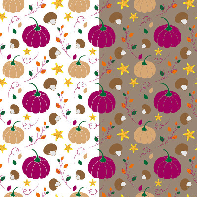 Autumn seamless pattern. Pumpkins, mushrooms, flow
