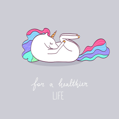 Vector cute unicorn doing yoga exercise.