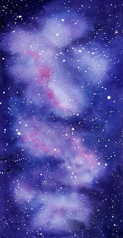 空间水彩手绘背景。抽象的绘画星系。