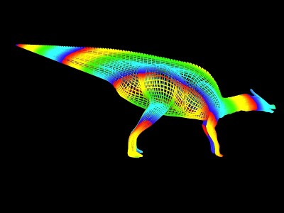 一个彩色恐龙的3d渲染孤立在黑色