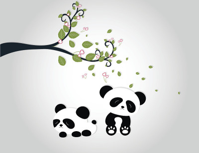 熊猫在树枝下玩耍