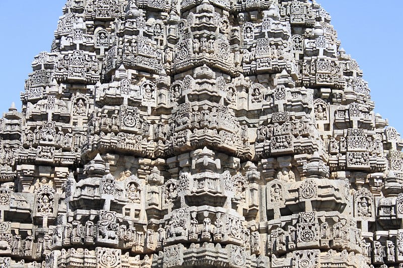 详细的，装饰，迷人的石雕shikhara遵循星形计划，Chennakesava寺庙，Hoysala建