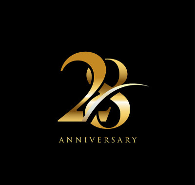 28周年纪念优雅金象征。在黑色背景上带钩的链接数字