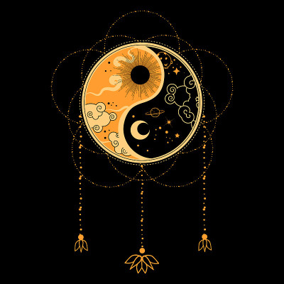 Yin yang flash tattoo. Dreamcatcher concept. Nativ