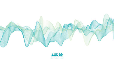3 d音频声波。浅绿色音乐脉冲振荡。发光的脉冲模式