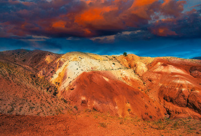 Mars landscape with sunset