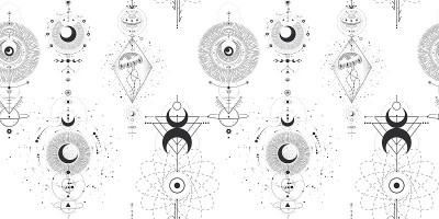 矢量插图的月相。不同阶段的月光活动在复古雕刻风格。星座