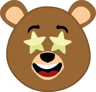 矢量emoticon插图卡通熊的头有一个快乐的表情，与星星在明亮的眼睛