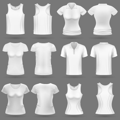 白色空白3d t恤矢量模板的男人和女人时尚设计