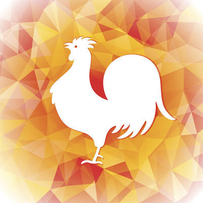 一只公鸡的明亮多边形插图。春节快乐