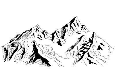 山脉图形黑白景观素描插图矢量
