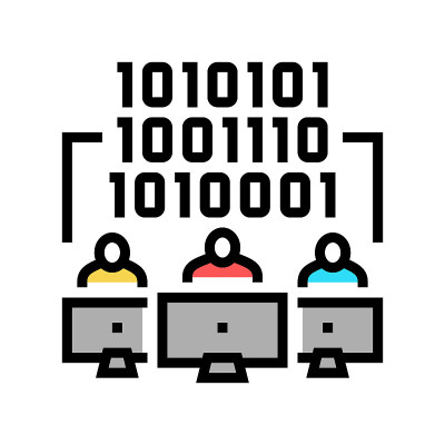 编码团队颜色图标矢量插图