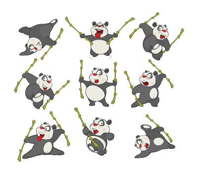 矢量插图的一套有趣的熊猫熊。卡通人物