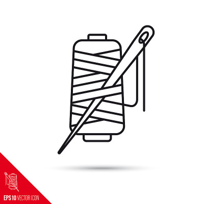 Thread and needle vector line icon