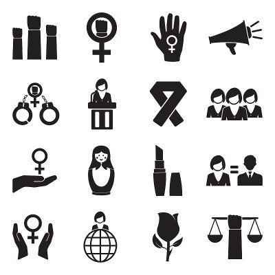 女权主义的图标。黑色的平面设计。矢量插图。