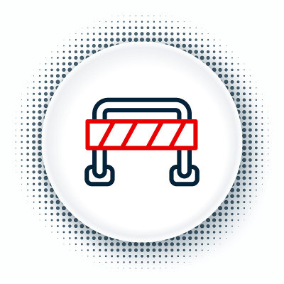 线道路屏障图标隔离在白色背景。正在施工的禁区标志。修复工作。色彩斑斓的轮廓的概念。向量