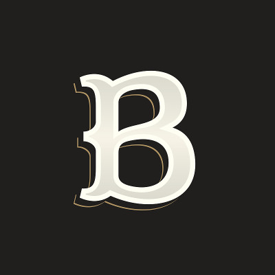B字母图标与旧衬线在黑暗的背景。