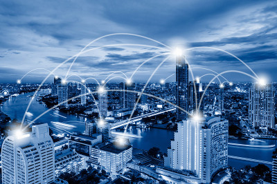 技术网络连接和智慧智慧城市，通信5G网络为全球商业未来。通过技术电信5G实现数字大数据连接，社区连接