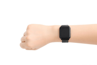 Smart watch on wrist isolated on white, mockup.