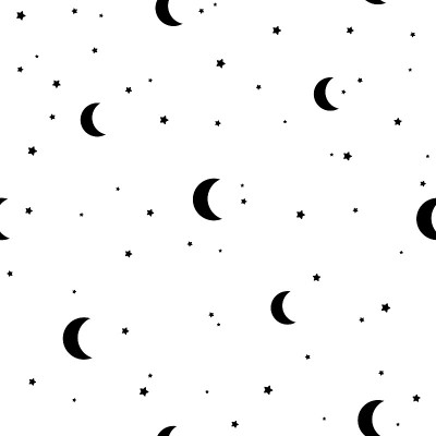 无缝模式与黑色的星座，星星和月亮新月在白色的背景。