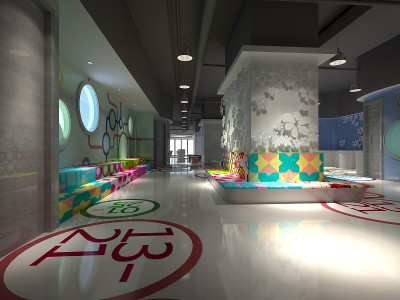 学校建筑内部的3d挡泥板