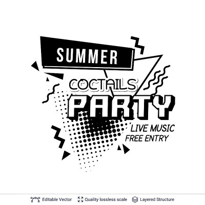 Summer party ad text in pop-art style.