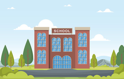 学校教育大楼公园户外景观卡通插图