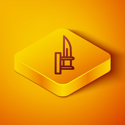 Isometric line Bayonet on rifle icon isolated on o