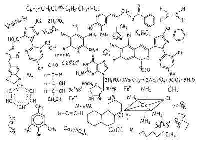 手绘化学公式科学知识教育