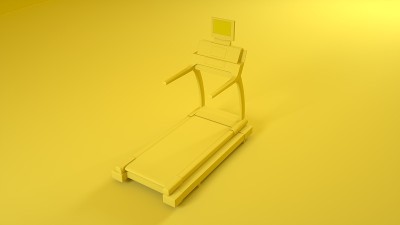 跑步机跑步机在黄色的背景。三维渲染