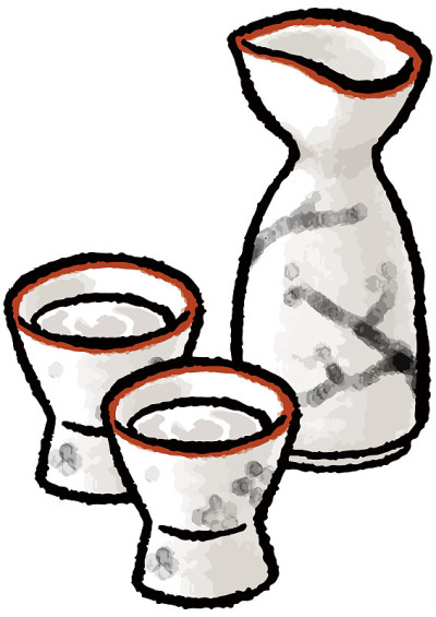 【手绘矢量插画素材】猪口和清酒瓶插画