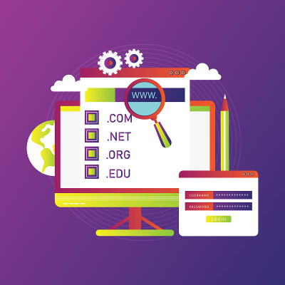 Banner with domain for concept design. Business ic