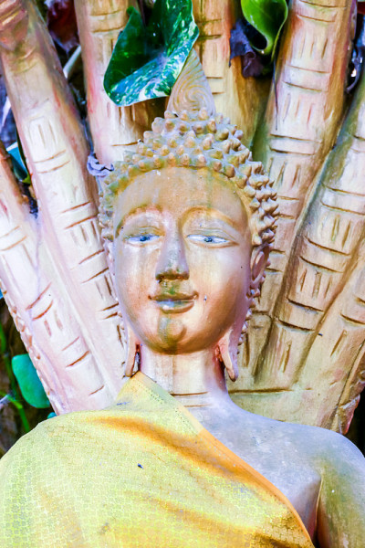 佛寺里的佛像，以数码照片为背景