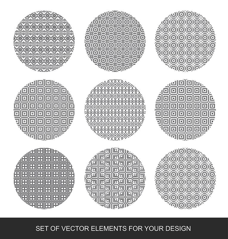 向量抽象几何垃圾集。带有圆形、正方形的图标集合。现代主义背景